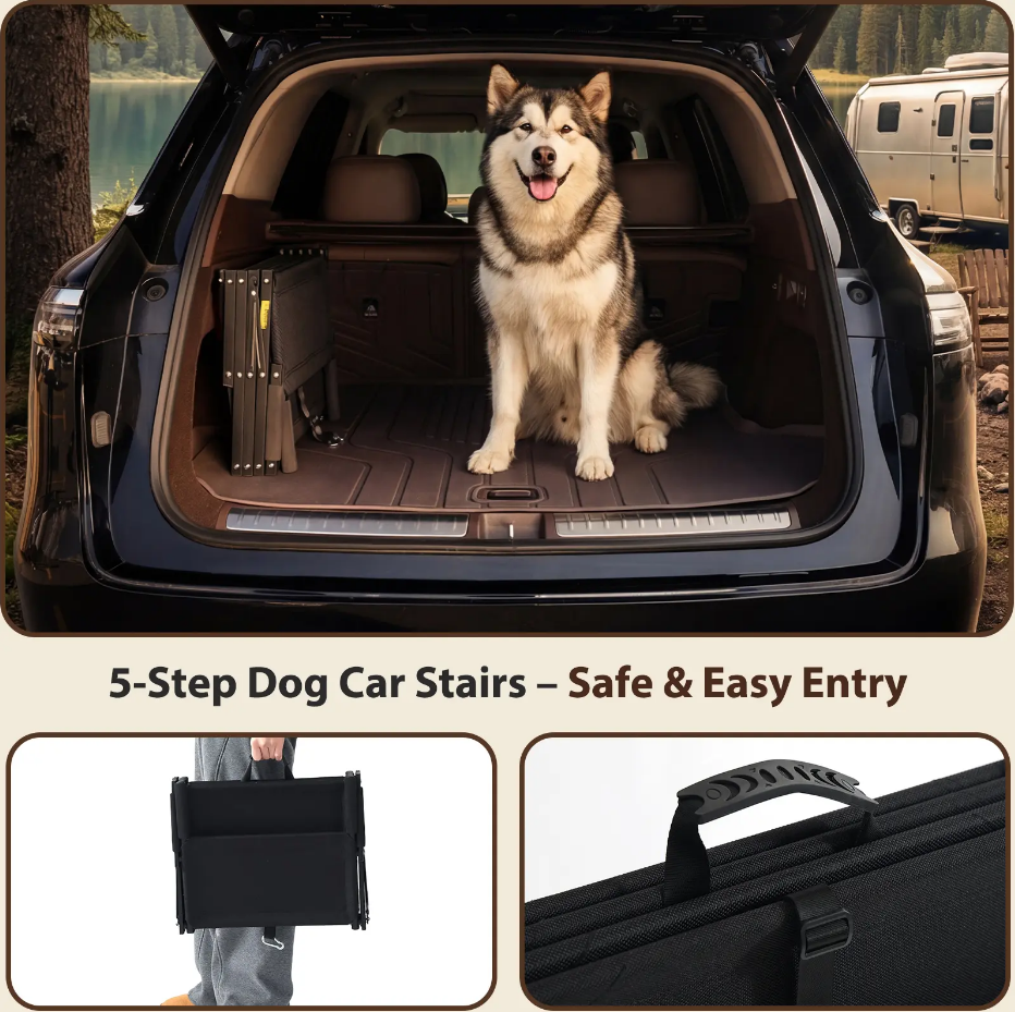Sturdy Foldable 5 Tier Dog Car Stairs, Anti Slip Portable Pet Ramp for All Vehicles