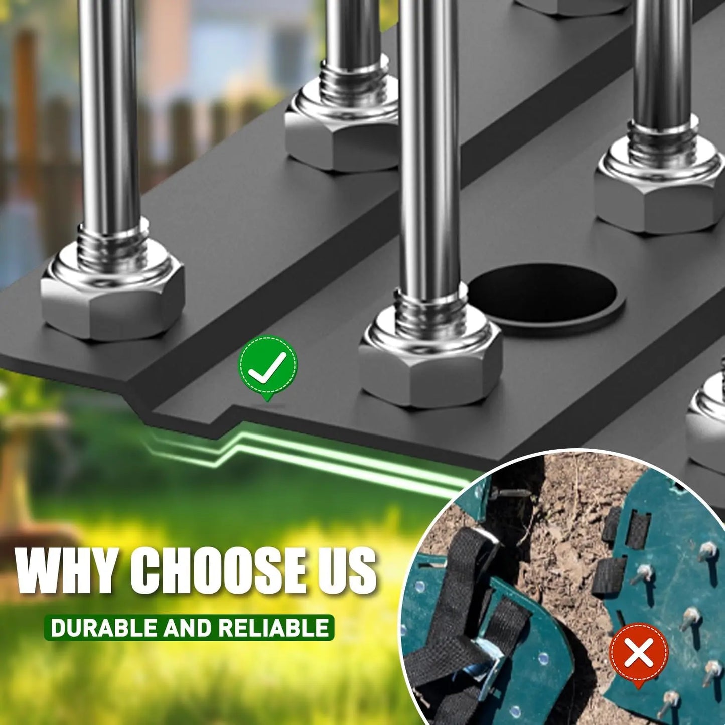 Height Adjustable Manual Lawn Aerator 15 Iron Spikes, Self-Clean Dirt Leaf Heavy Duty Yard Grass Aerator