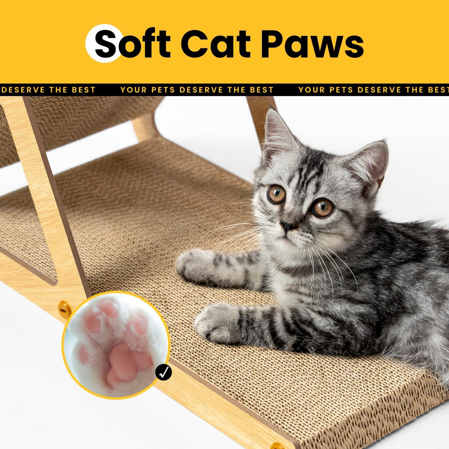 3-in-1 Reversible Wood Frame Cat Scratcher