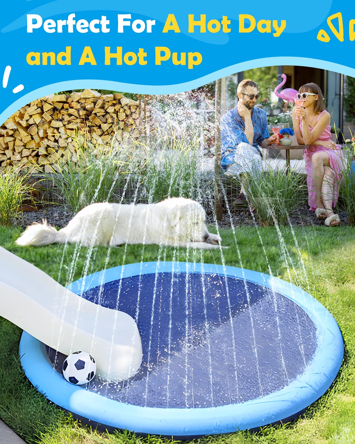 Large Dog Kids Anti-Slip Splash Pad, 67 Inch Thickened Backyard Water Sprinkler Play Mat