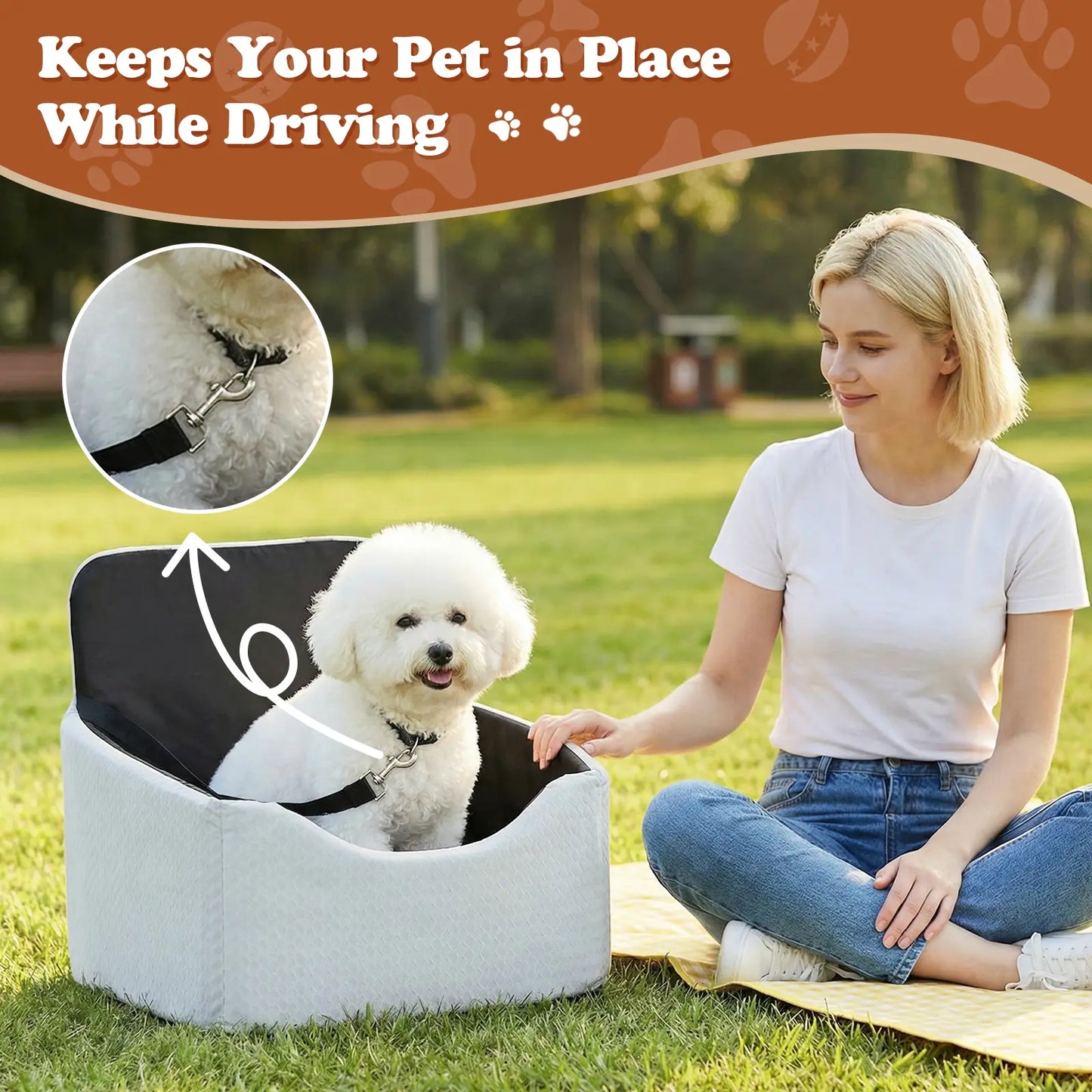 Non-Slip Waterproof Enclosed Dog Car Booster Seat, All Season Pet Travel Car Seat