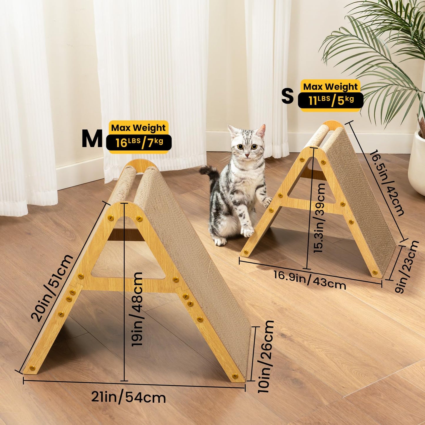 3-in-1 Reversible Wood Frame Cat Scratcher