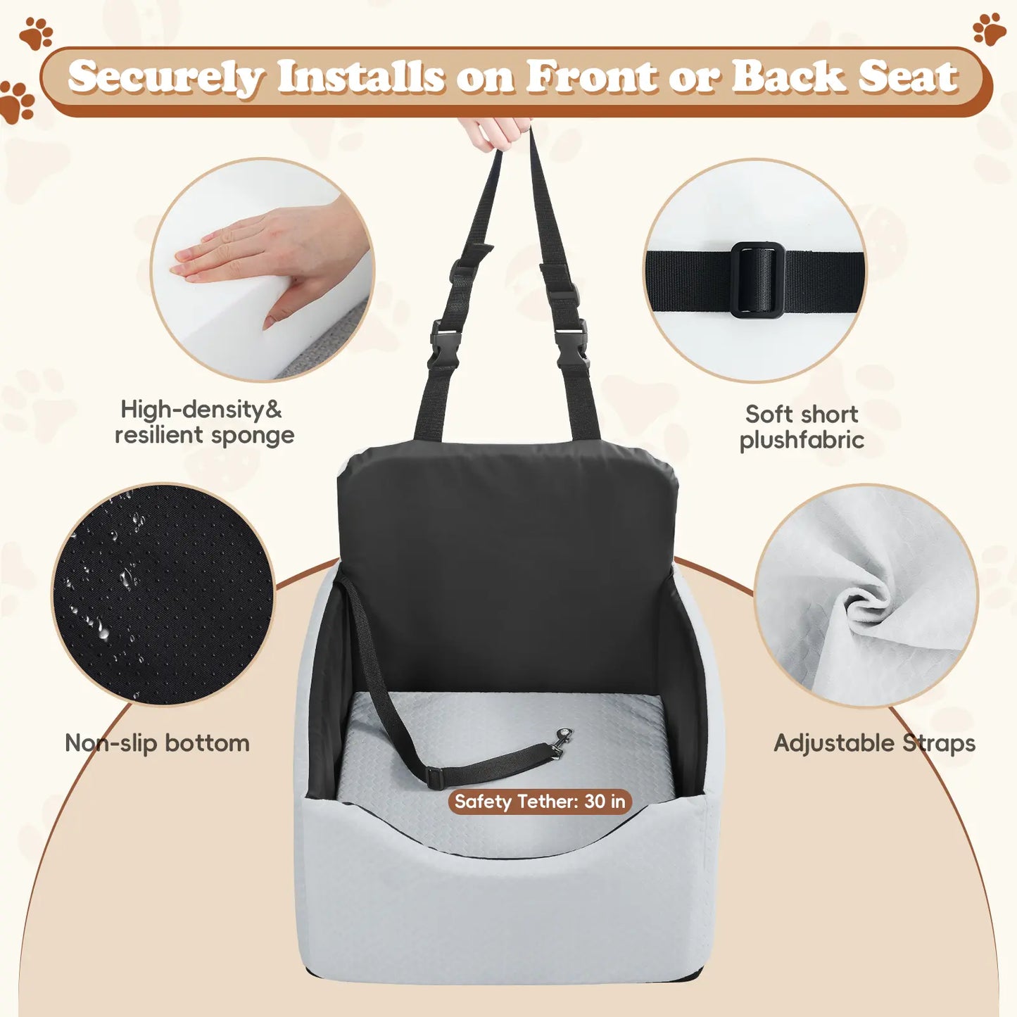 Non-Slip Waterproof Enclosed Dog Car Booster Seat, All Season Pet Travel Car Seat