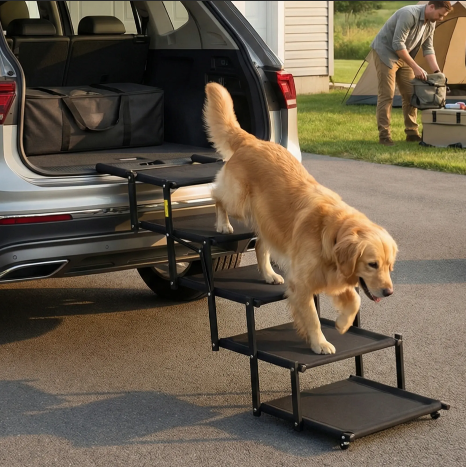 Sturdy Foldable 5 Tier Dog Car Stairs, Anti Slip Portable Pet Ramp for All Vehicles