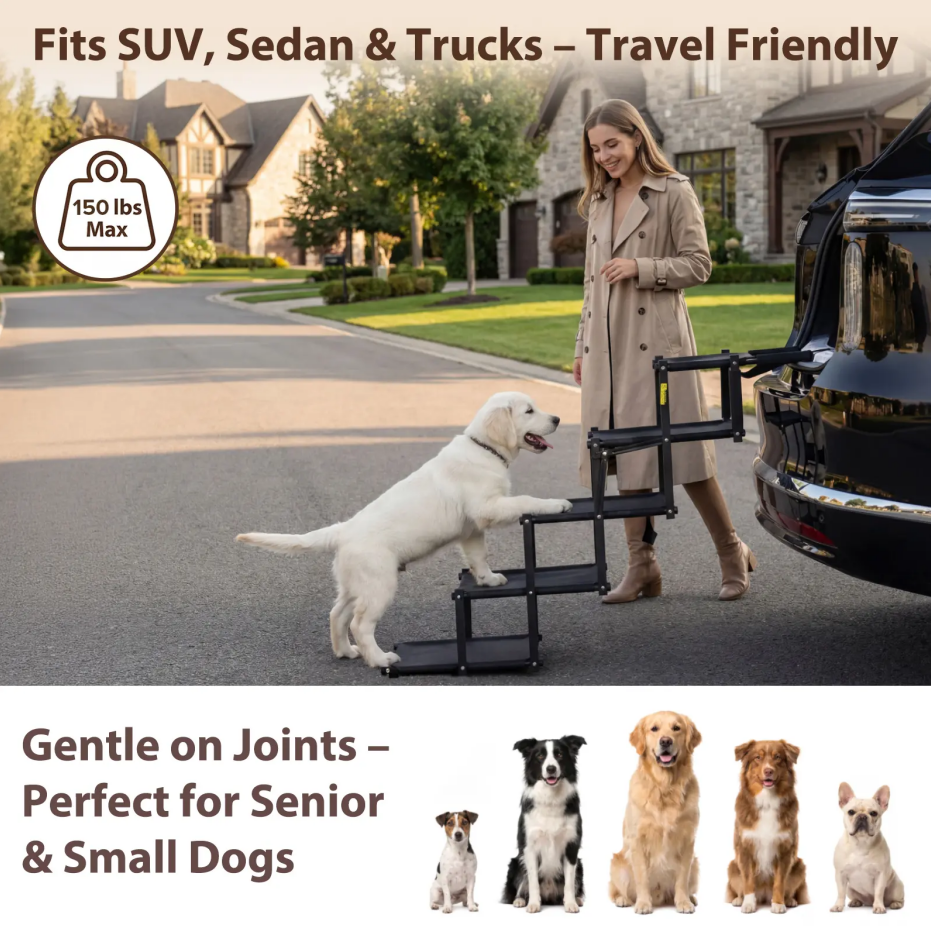 Sturdy Foldable 5 Tier Dog Car Stairs, Anti Slip Portable Pet Ramp for All Vehicles