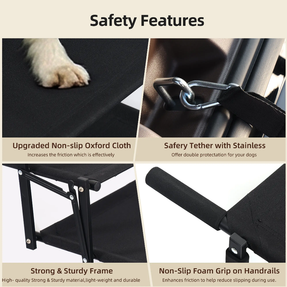 Sturdy Foldable 5 Tier Dog Car Stairs, Anti Slip Portable Pet Ramp for All Vehicles