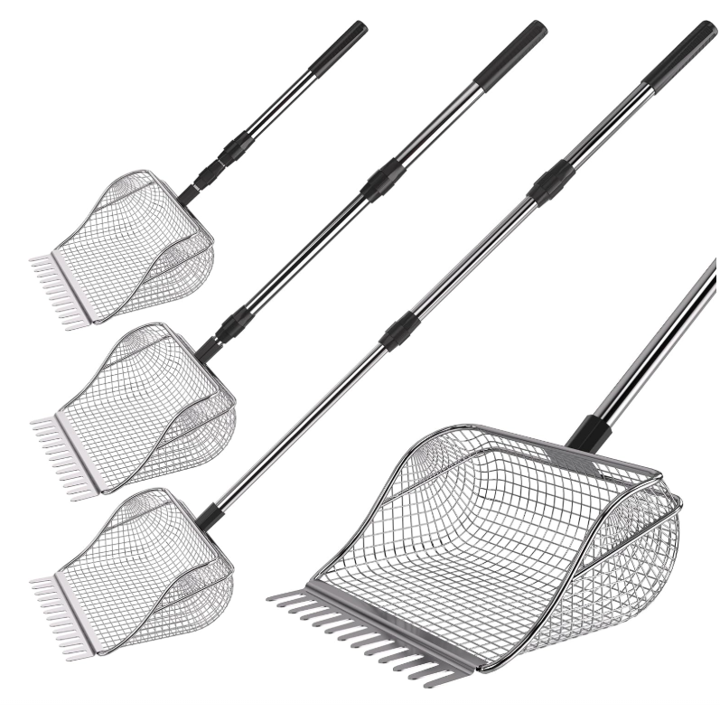 Adjustable Length Stainless Steel Chicken Manure Scoop Shovel, Heavy Duty Poultry Coop Waste Cleaning Tool