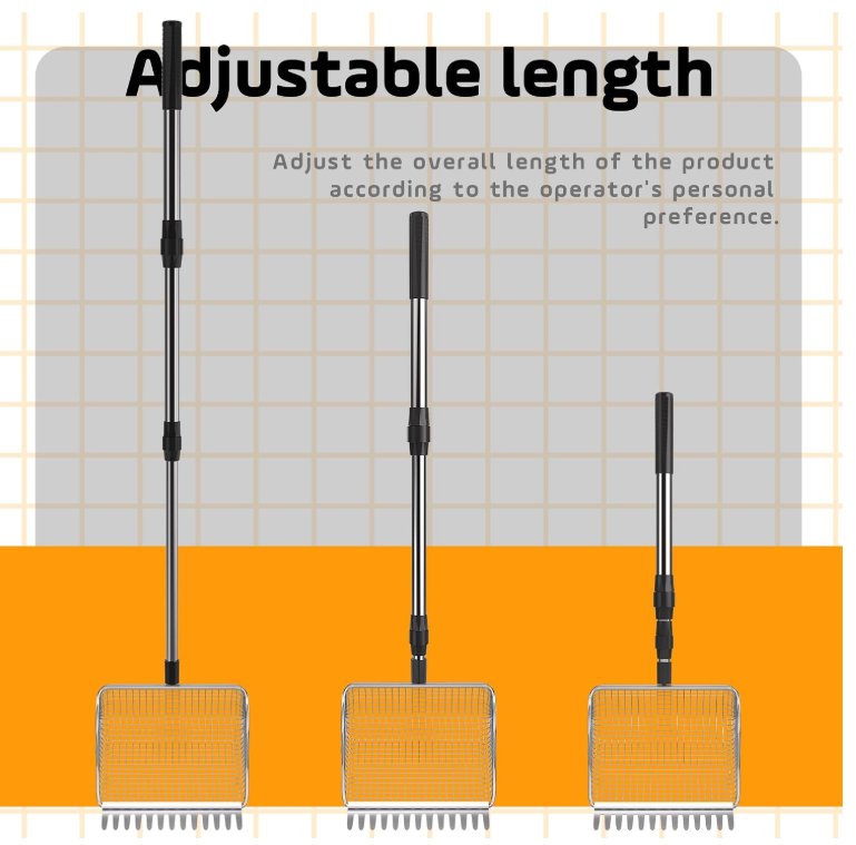 Adjustable Length Stainless Steel Chicken Manure Scoop Shovel, Heavy Duty Poultry Coop Waste Cleaning Tool