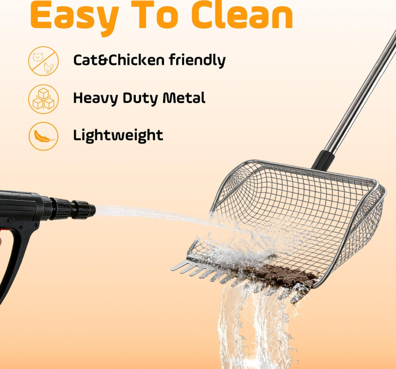 Adjustable Length Stainless Steel Chicken Manure Scoop Shovel, Heavy Duty Poultry Coop Waste Cleaning Tool