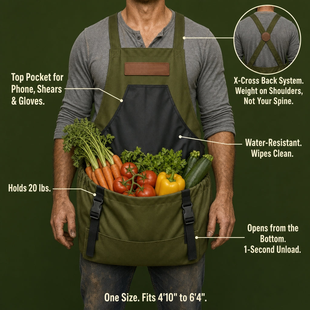 Harvest Apron, Canvas Gardening Apron with Pockets and Harvesting Pouch Waterproof Harvesting Apron
