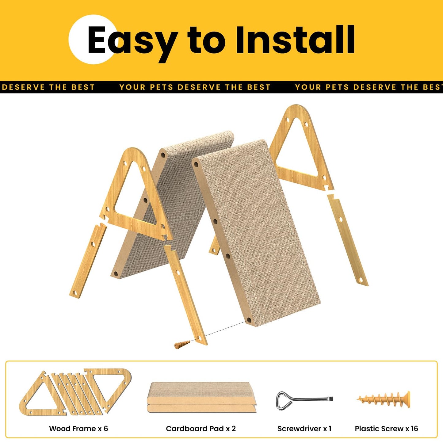 3-in-1 Reversible Wood Frame Cat Scratcher