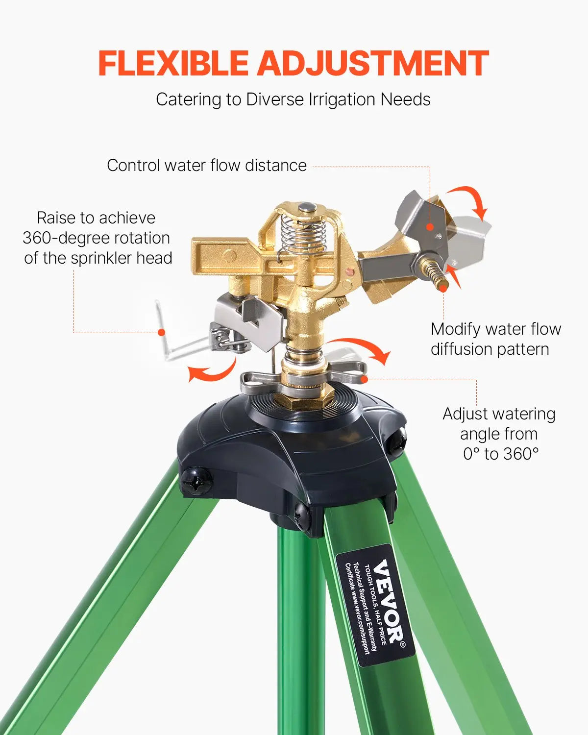 360 Degree Adjustable Tripod Impact Lawn Sprinkler
