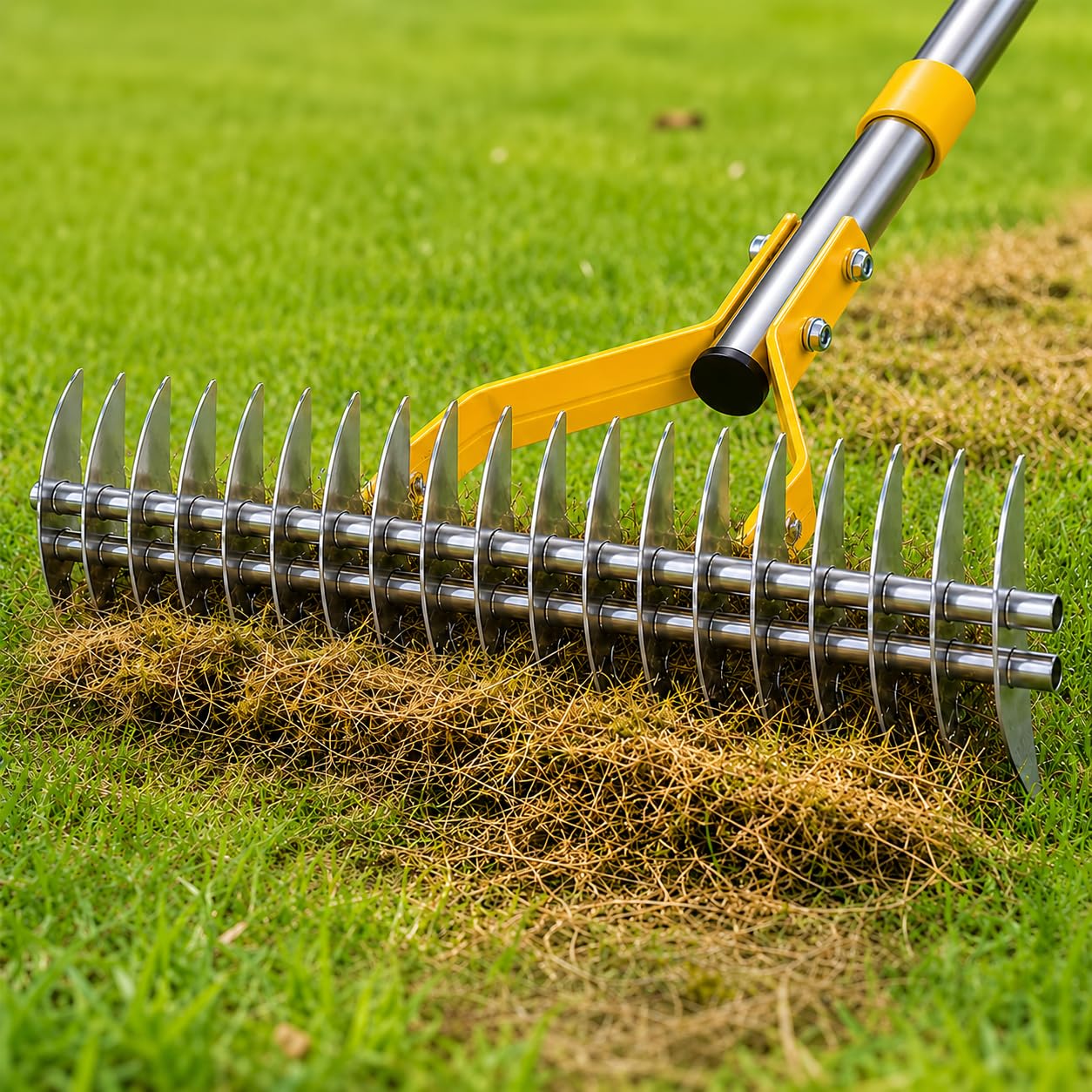 15" Dual Sided Lawn Dethatch Rake 70" Adjustable Long Handle