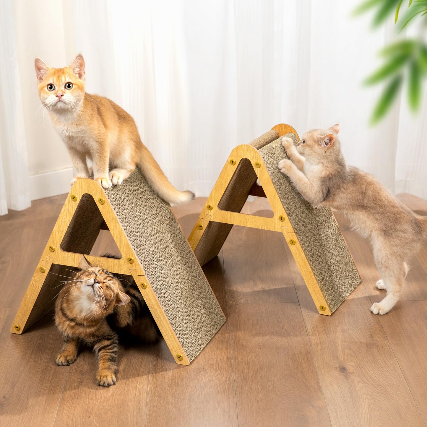 3-in-1 Reversible Wood Frame Cat Scratcher