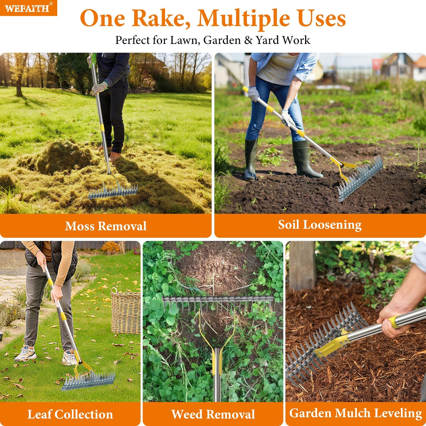 15" Dual Sided Lawn Dethatch Rake 70" Adjustable Long Handle