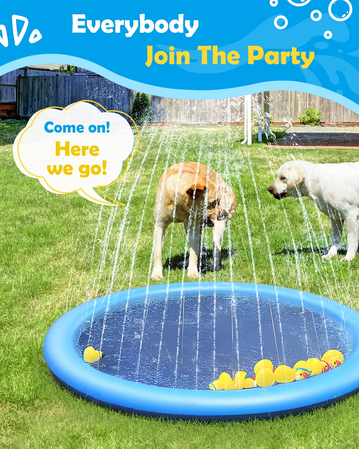 Large Dog Kids Anti-Slip Splash Pad, 67 Inch Thickened Backyard Water Sprinkler Play Mat