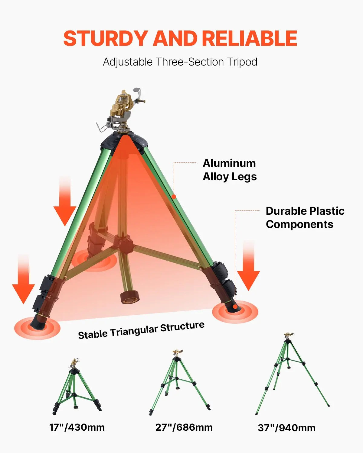 360 Degree Adjustable Tripod Impact Lawn Sprinkler