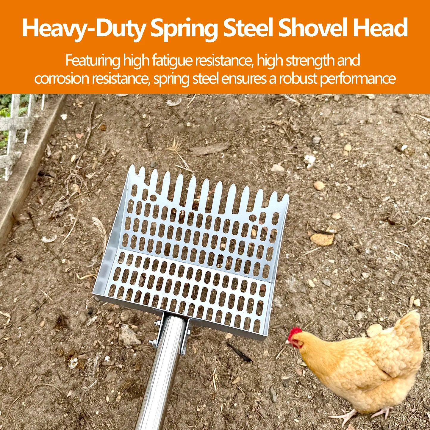 38-66" Adjustable Long Handle Metal Manure Sifting Shovel, No Bend Chicken Coop Horse Litter Cleaning Scooper