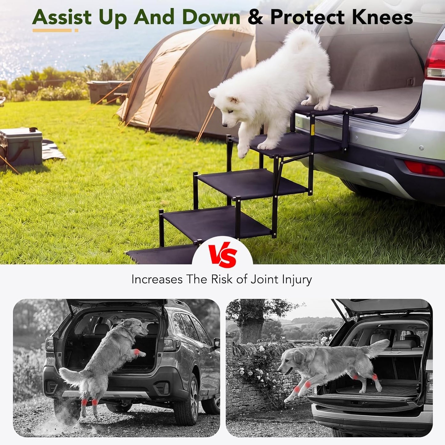 Sturdy Foldable 5 Tier Dog Car Stairs, Anti Slip Portable Pet Ramp for All Vehicles