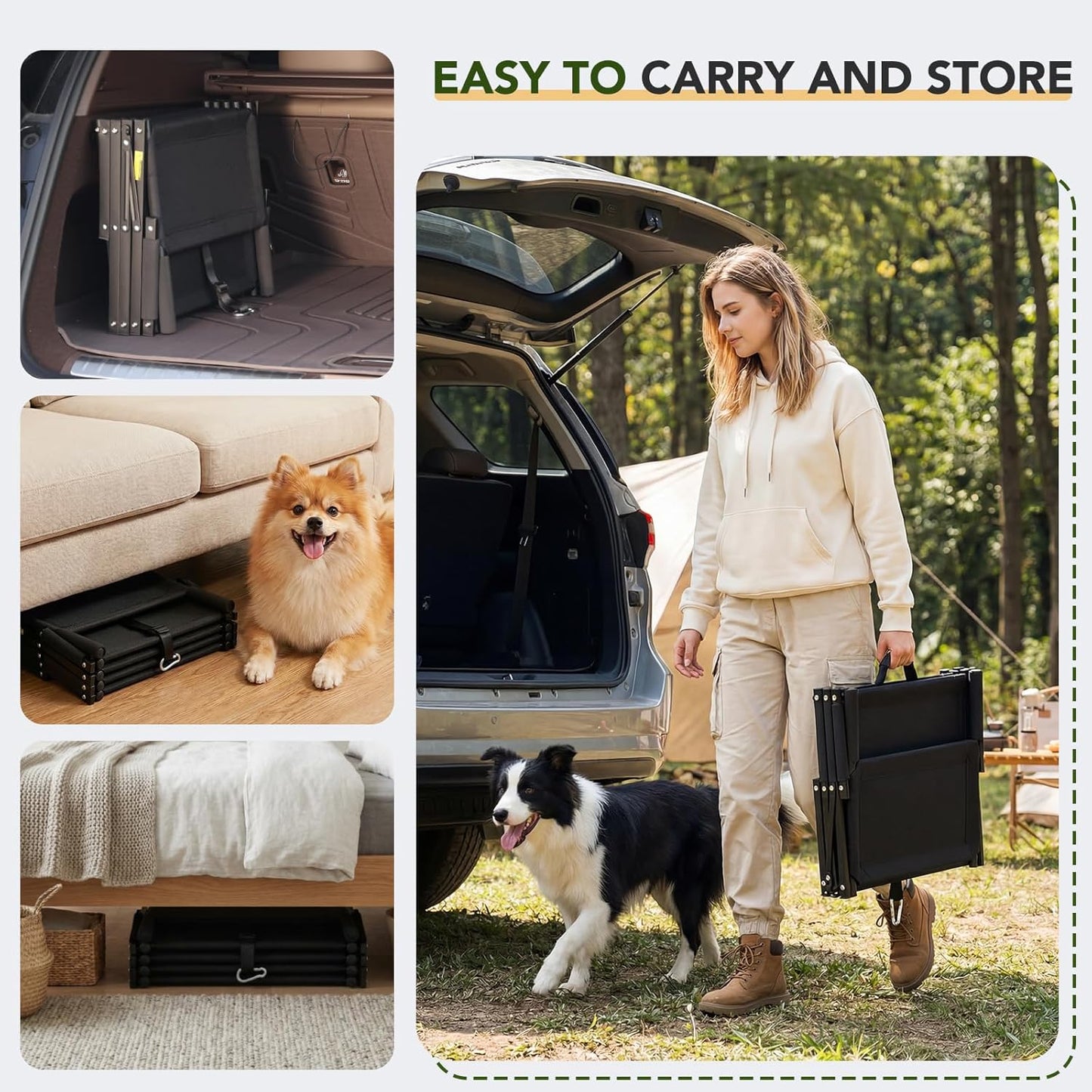 Sturdy Foldable 5 Tier Dog Car Stairs, Anti Slip Portable Pet Ramp for All Vehicles