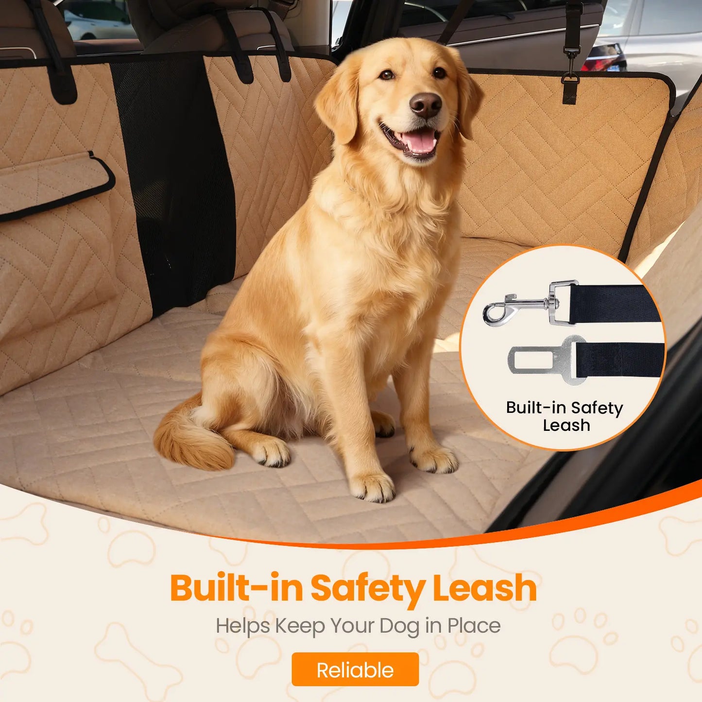 Waterproof Foldable Full Coverage Dog Back Seat Cover, Large Pet Car Seat Protector in Black and Beige