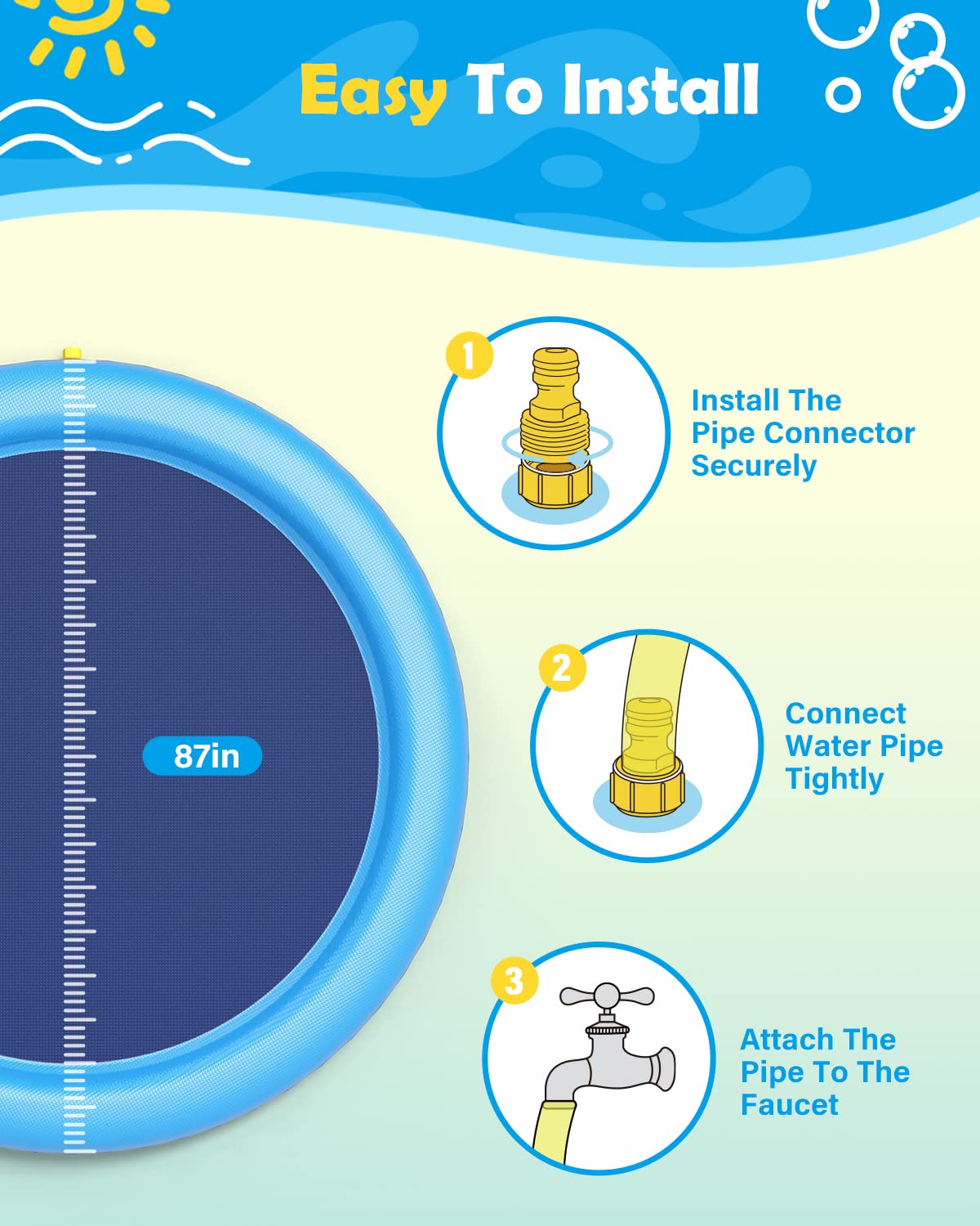 Large Dog Kids Anti-Slip Splash Pad, 67 Inch Thickened Backyard Water Sprinkler Play Mat