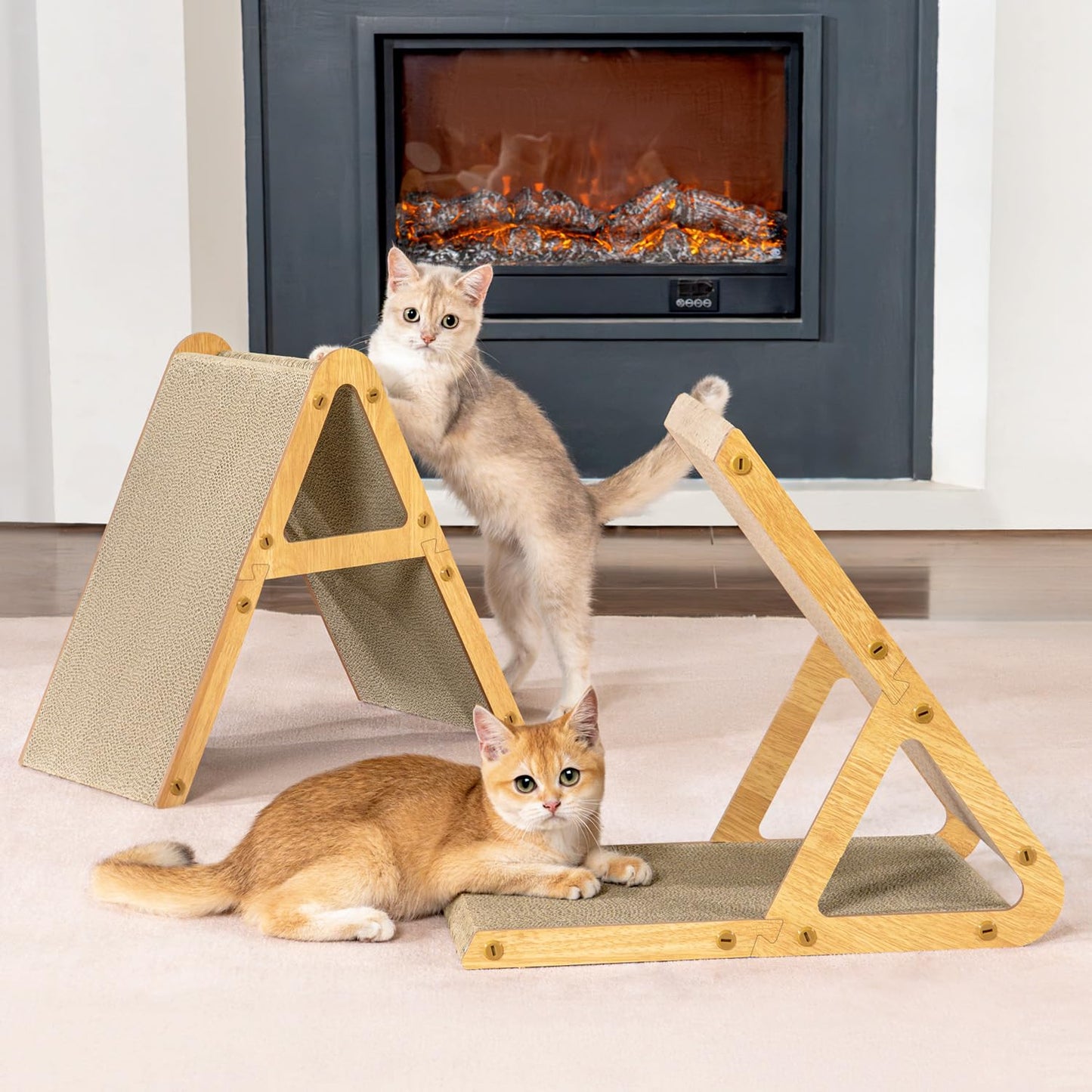 3-in-1 Reversible Wood Frame Cat Scratcher