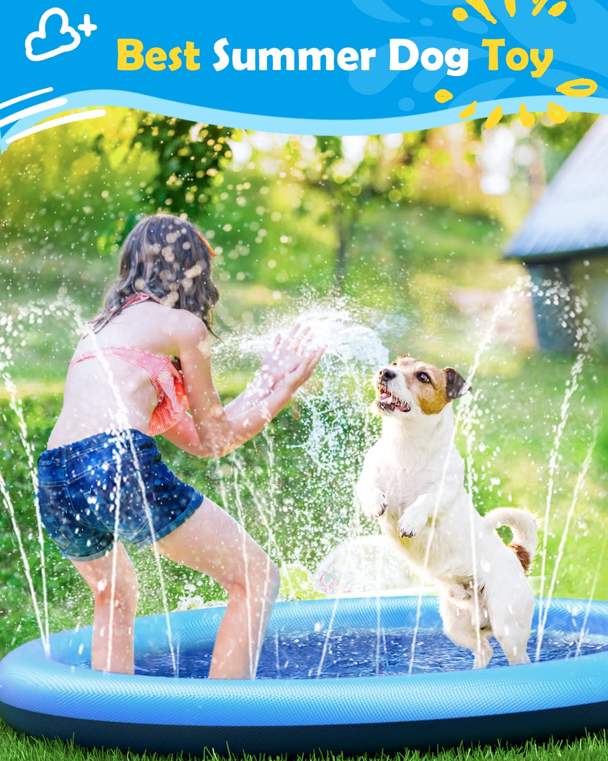 Large Dog Kids Anti-Slip Splash Pad, 67 Inch Thickened Backyard Water Sprinkler Play Mat