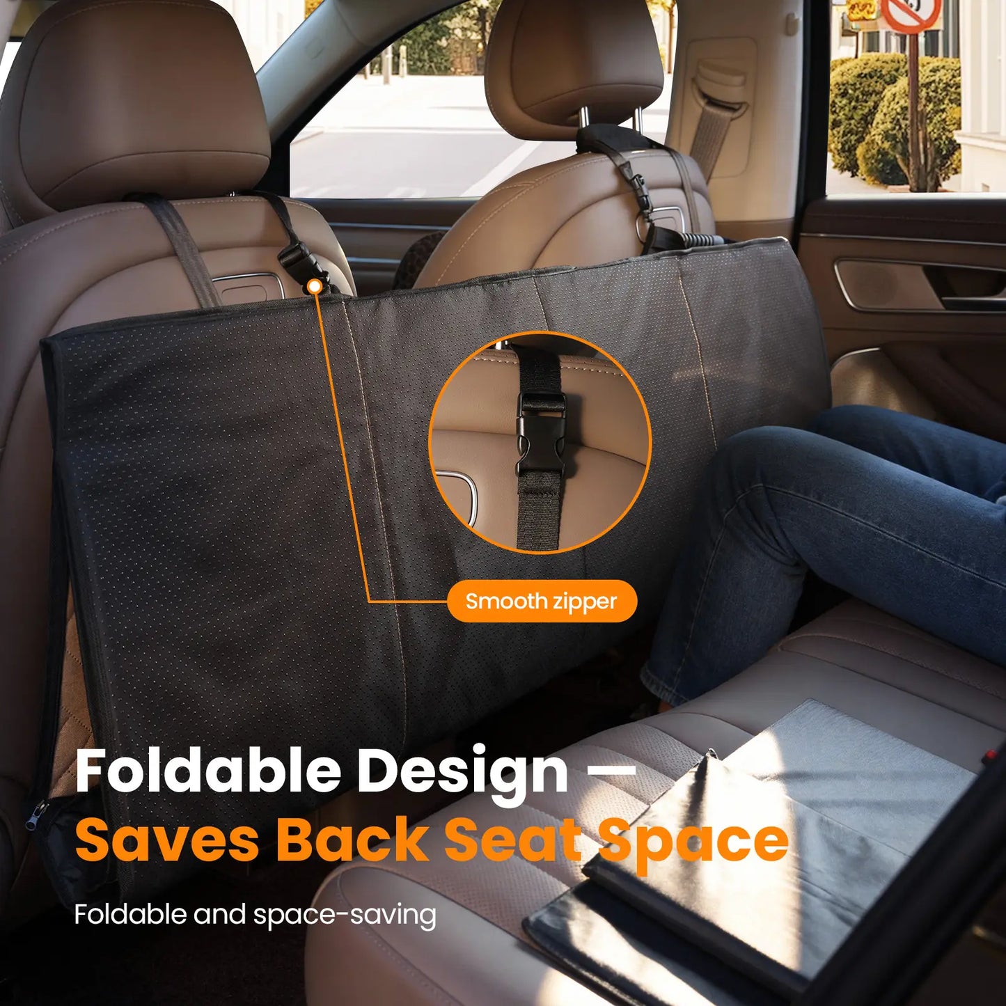 Waterproof Foldable Full Coverage Dog Back Seat Cover, Large Pet Car Seat Protector in Black and Beige