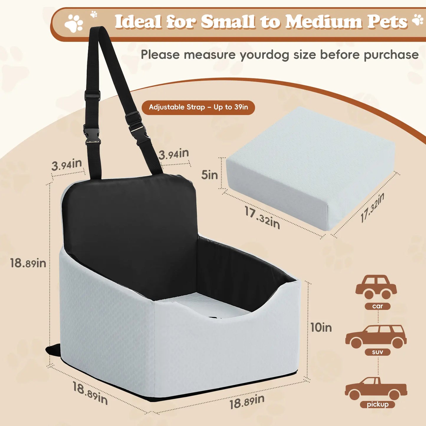 Non-Slip Waterproof Enclosed Dog Car Booster Seat, All Season Pet Travel Car Seat